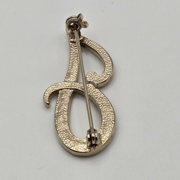 VTG Brooch Script Insignia Letter Name Monogran "J" Cursive Gold Tone Rhinestone - Picture 5 of 8